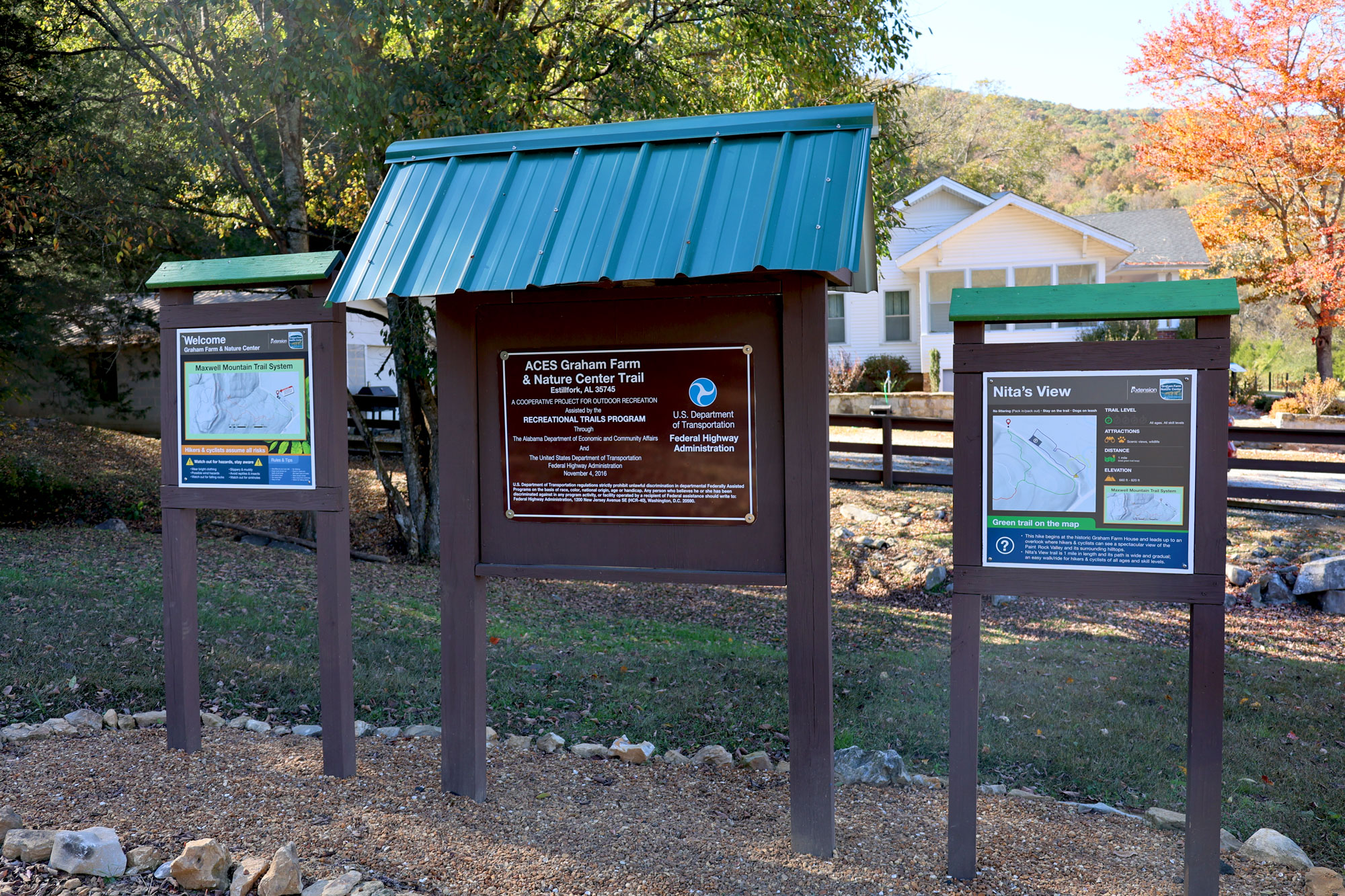 Trail signs at the Graham Farm and Nature Center