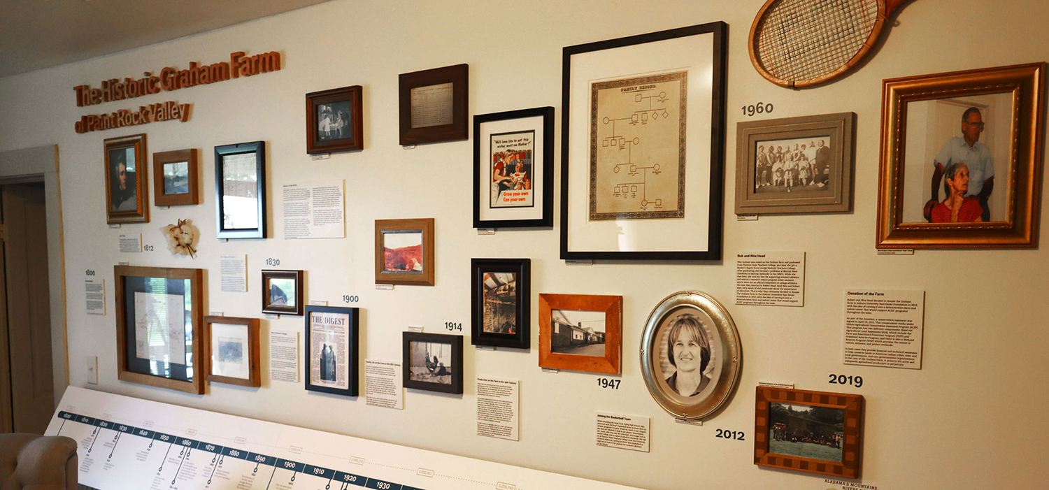 A wall with the history of Graham farm.